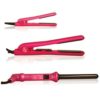 KOR Essentials Styling Kit (Ceramic 1.25&#8243; Straightener, Mini Straightener, 19mm Curler) Soft Touch Pink Dual Voltage