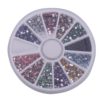1800pcs 2mm 12 Color Nail Art Rhinestones Glitter Tips Round Shape Deco + Wheel